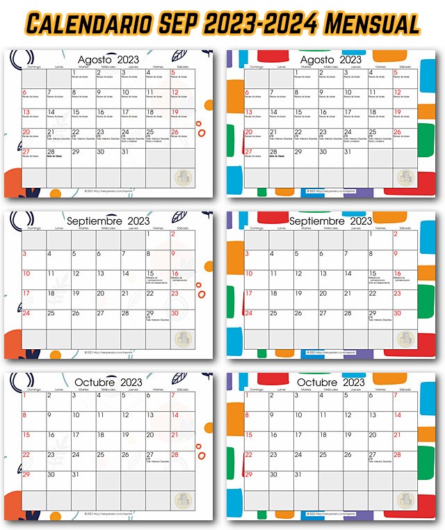 Calendario Mensual SEP 2023 2024 PDF