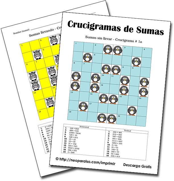 Ejercicios de Suma con Crucigramas