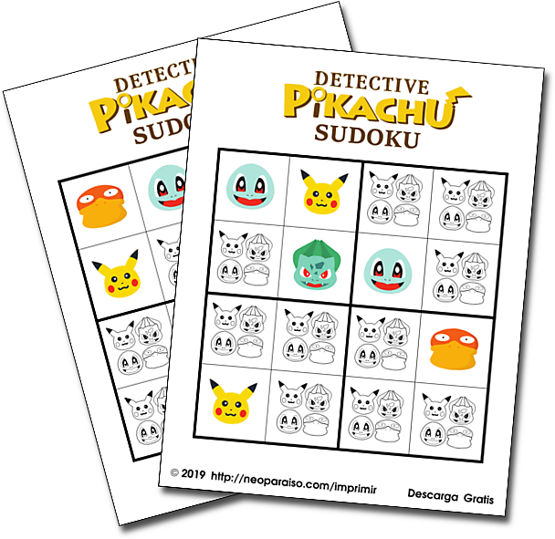 sudoku de detective pikachu para colorear