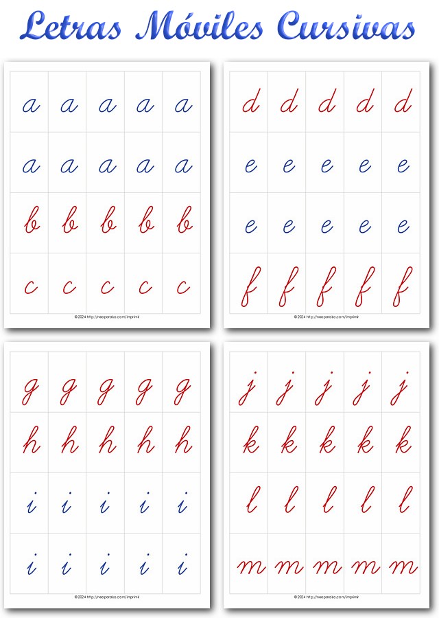 Alfabeto Móvil letras cursivas para Imprimir PDF