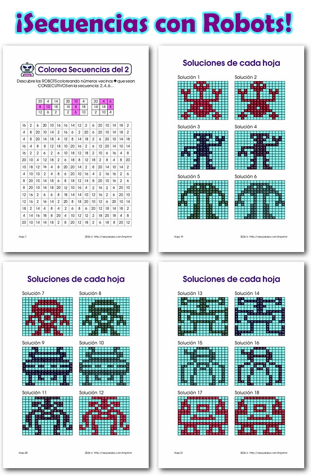 Colorea Secuencias de las Tablas de Multiplicar PDF gratis