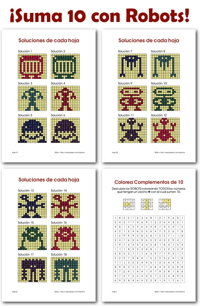 Hojas para Colorear Sumas de 10 PDF gratis