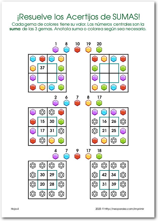 Ejercicios de Sumas Combinadas PDF