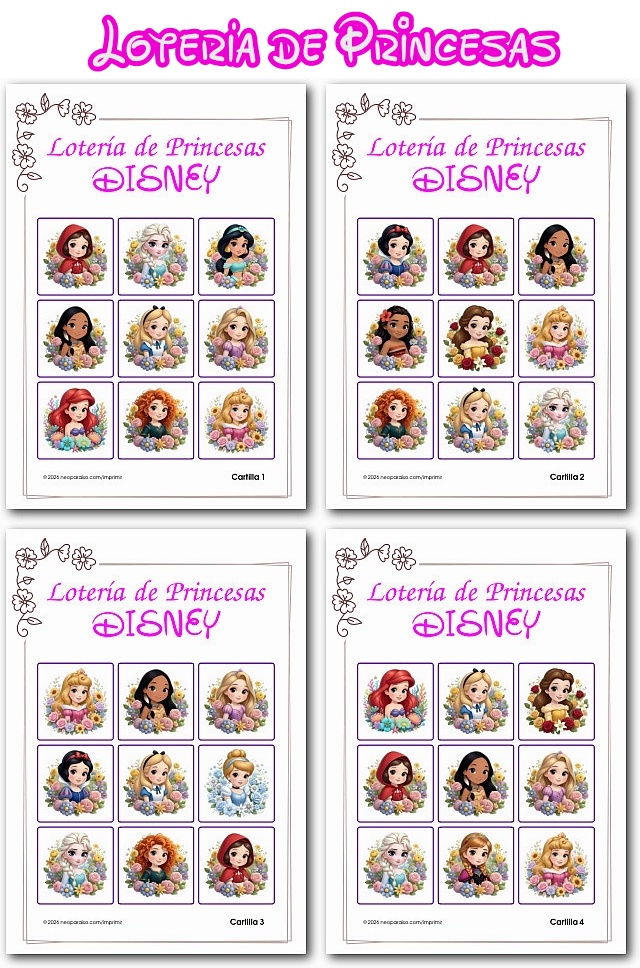 Bingo de Princesas de Disney Gratis PDF