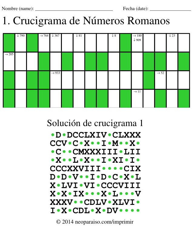 Crucigramas de Números Romanos