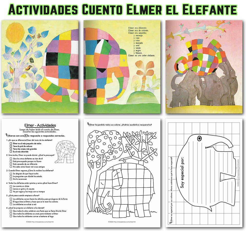Actividades Cuento Elmer Elefante de Colores
