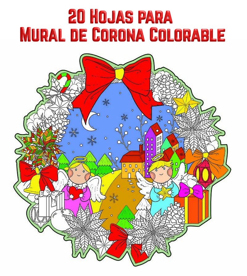 Mural de Corona Navideña para Colorear PDF