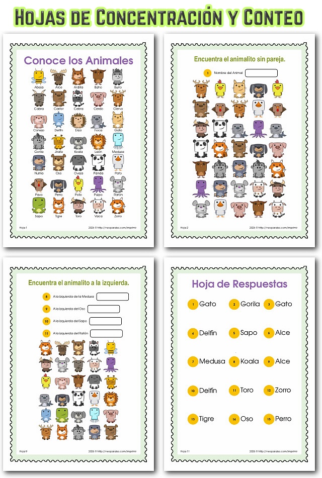 Cuadernillo de Atenci&oacute;n y Conteo con Animalitos PDF gratis