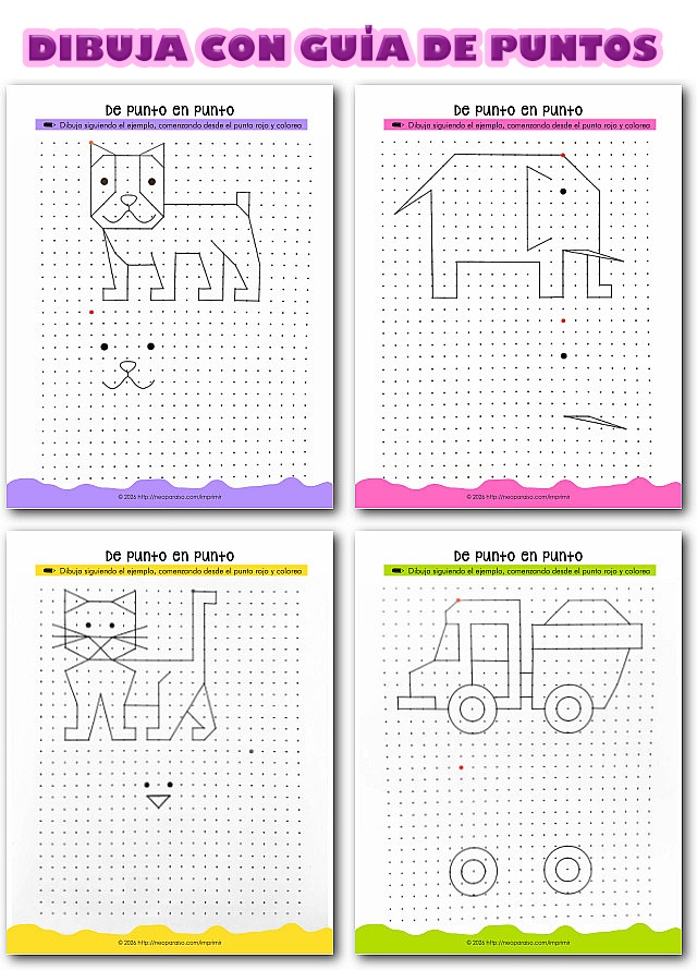 Dibujos en Cuadricula con gu&iacute;a de puntos PDF GRATIS