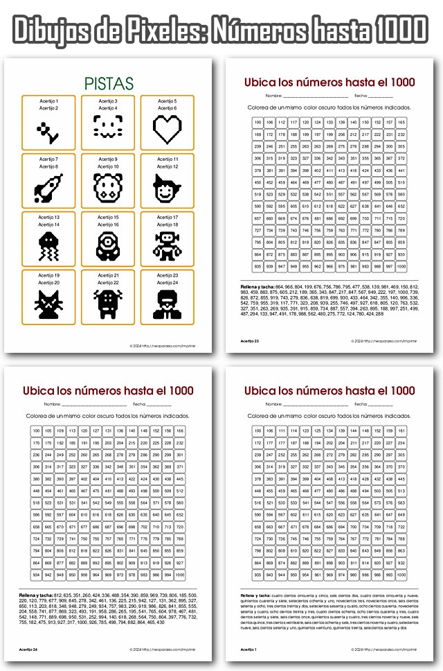 Hojas de Trabajo de Números hasta 1000 PDF