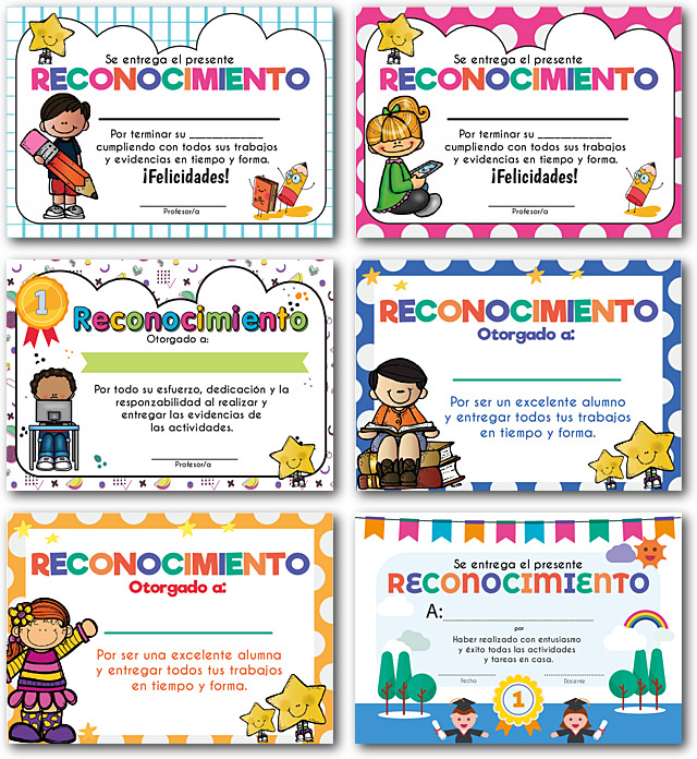 Reconocimientos para Niños Editables PDF