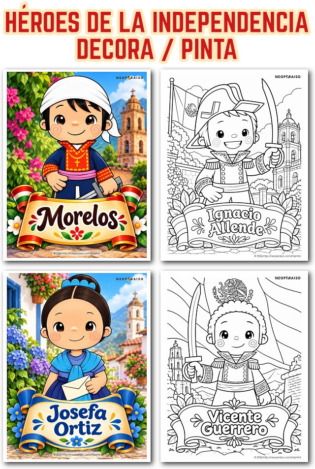 H&eacute;roes de la Independencia para Decorar o Pintar PDF gratis