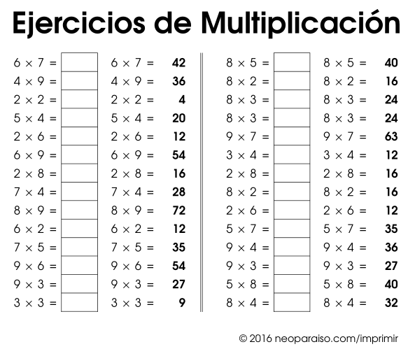 Imagen: ejercicios tablas multiplicacion