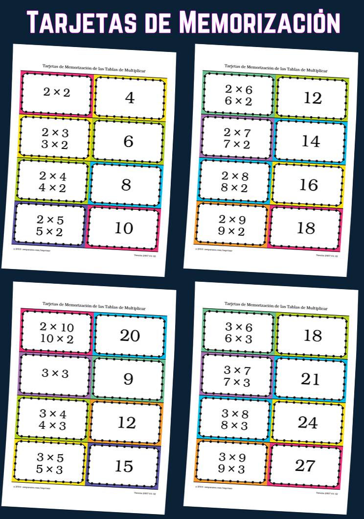 Imagen: tarjetas memorizar tablas de multiplicar