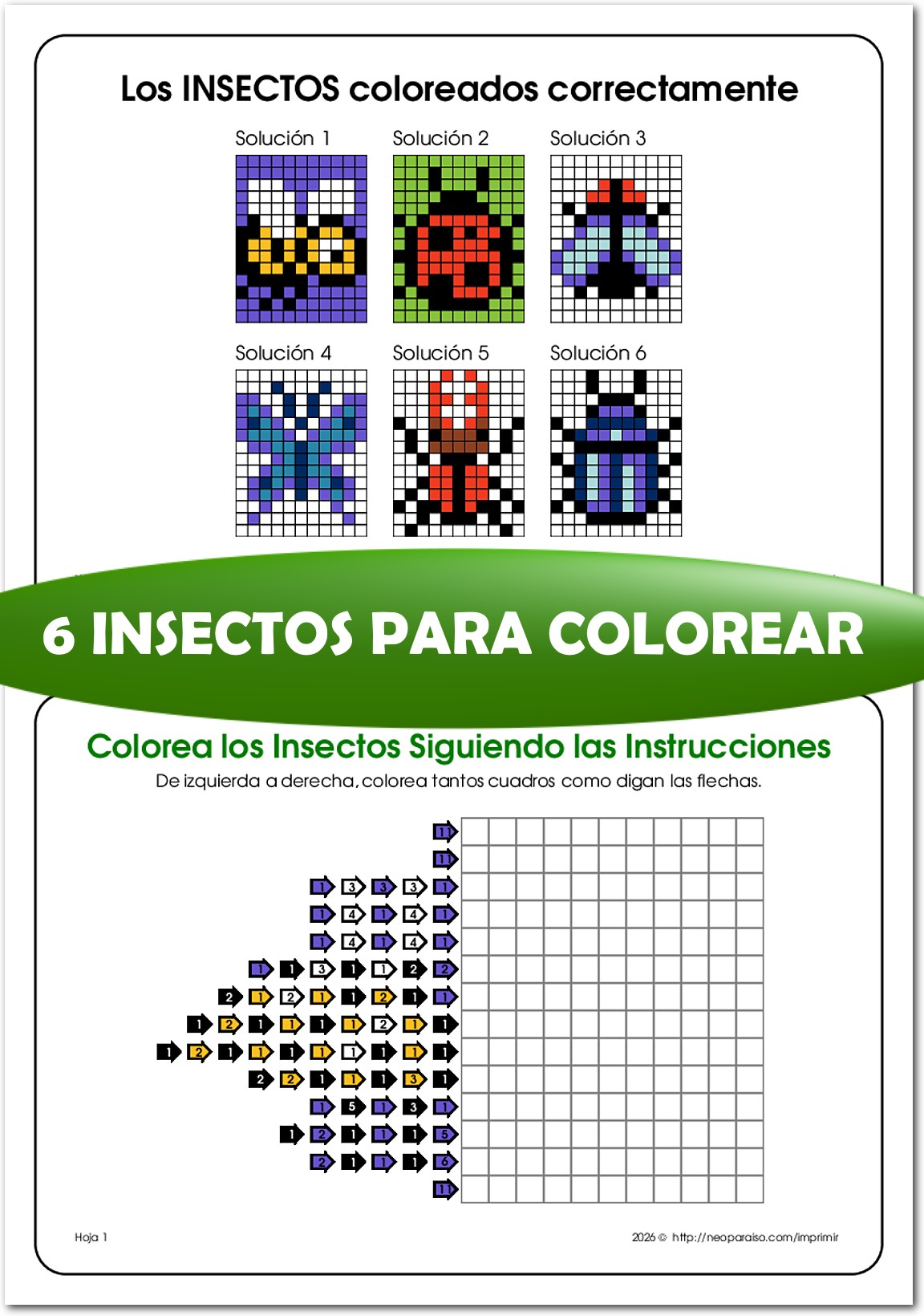 Colorear Insectos Pixelados Contando PDF gratis