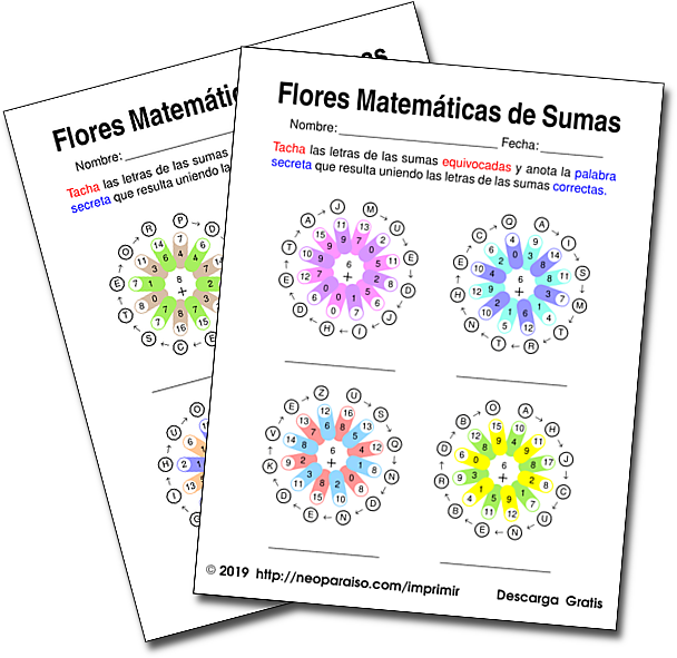 Flores Matemáticas de Sumas para Imprimir