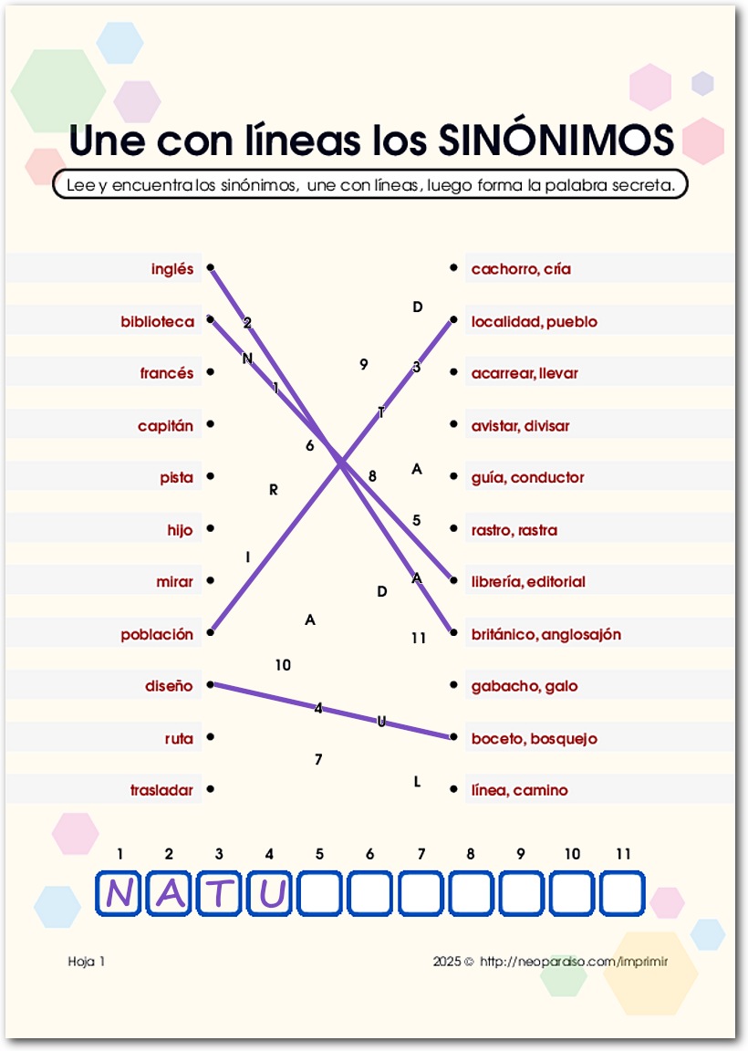 Hojas de Sinónimos gratis PDF