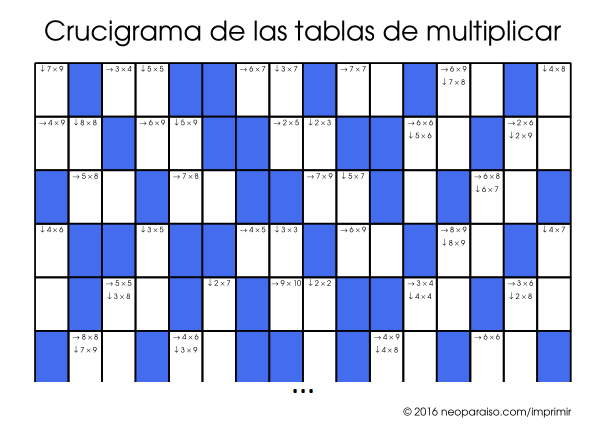 Crucigramas De Tablas De Multiplicar Juegos De Matematicas