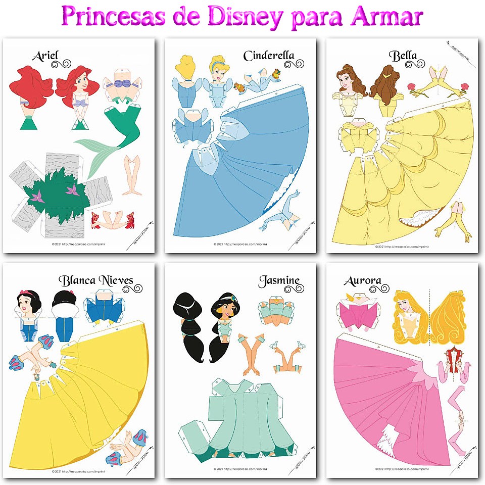 Princesas Disney de Papel para Imprimir y Armar