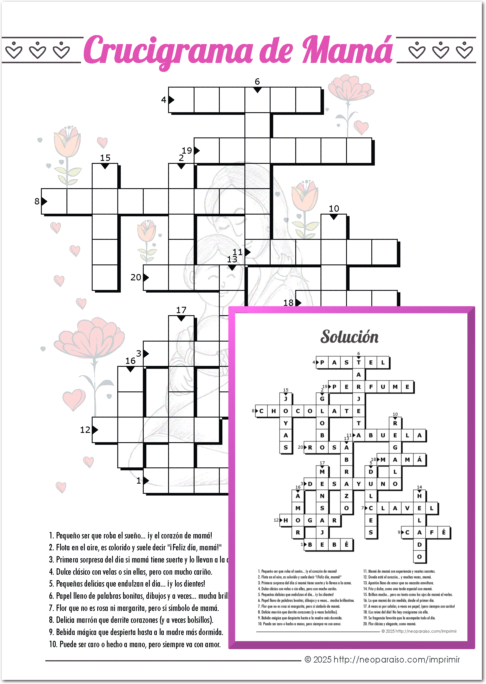 Crucigrama para el Día de la Madre PDF gratis