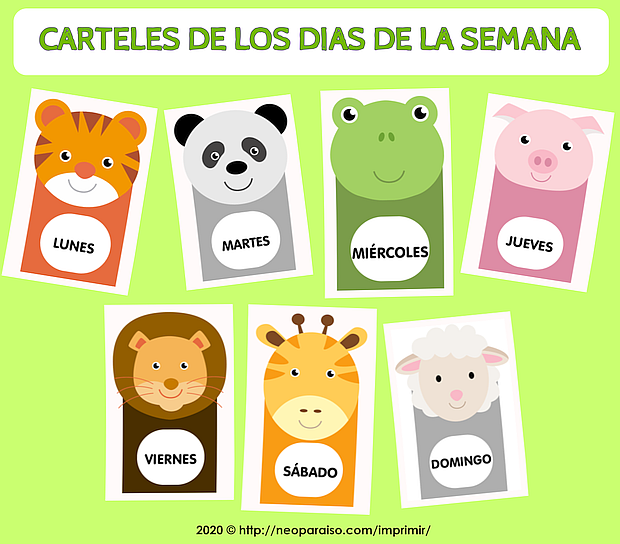 Días de las Semana con diseños de Animalitos