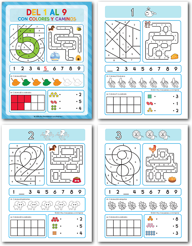 Fichas de Numeros del 1 al 9 PDF gratis