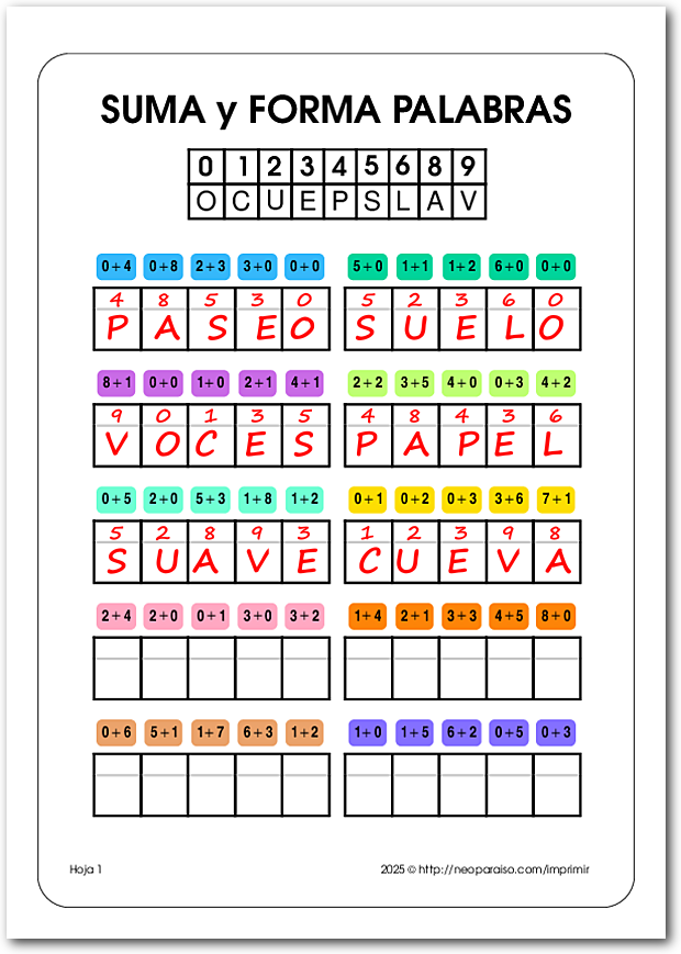 Suma y Escribe Palabras