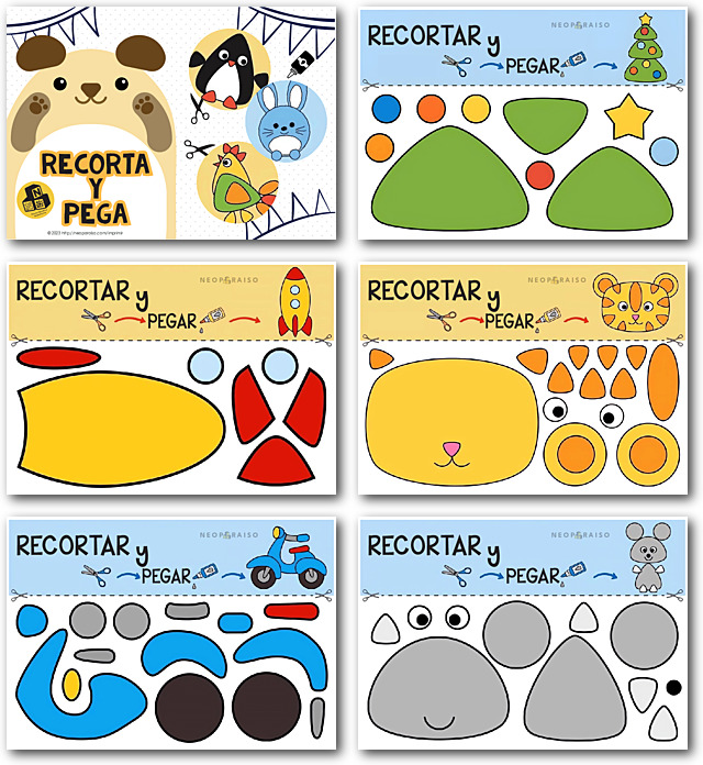 Recorta y Pega las partes para formar los dibujos