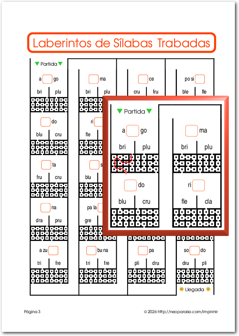 Fichas de S&iacute;labas Trabadas PDF gratis