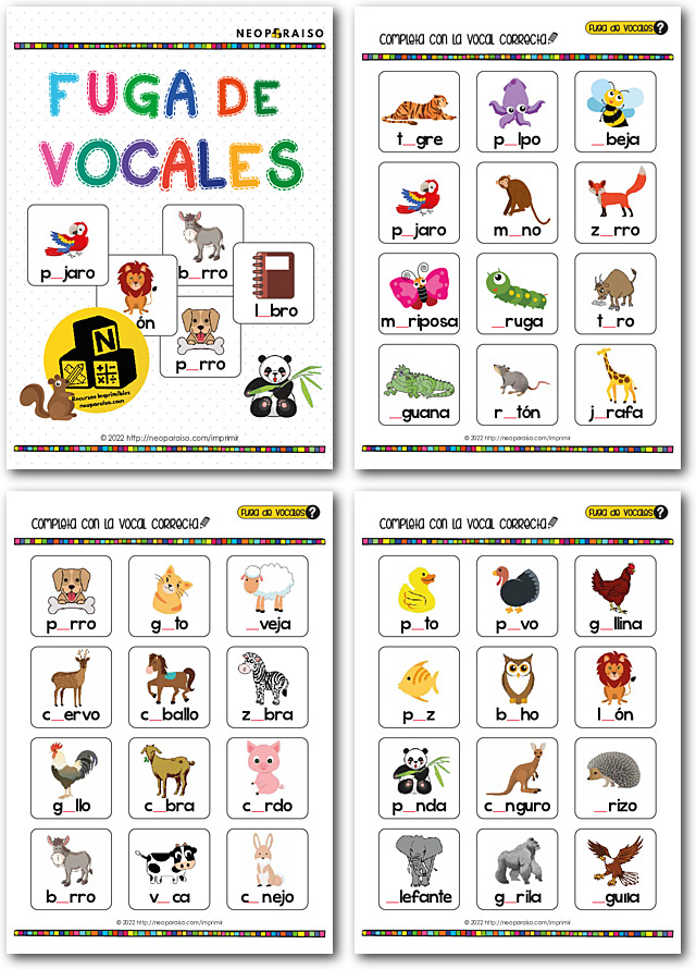 Ejercicios de completar Vocales PDF gratis